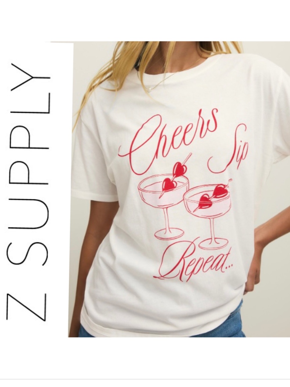 Cheers Sip Repeat White Graphic Tee